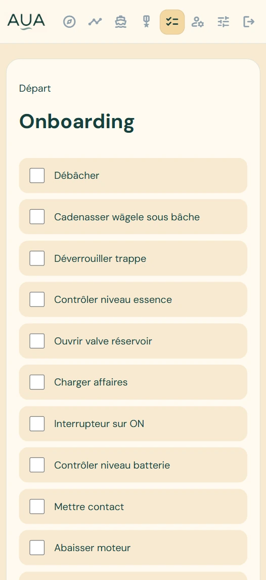 Checklist de départ dans AUA
